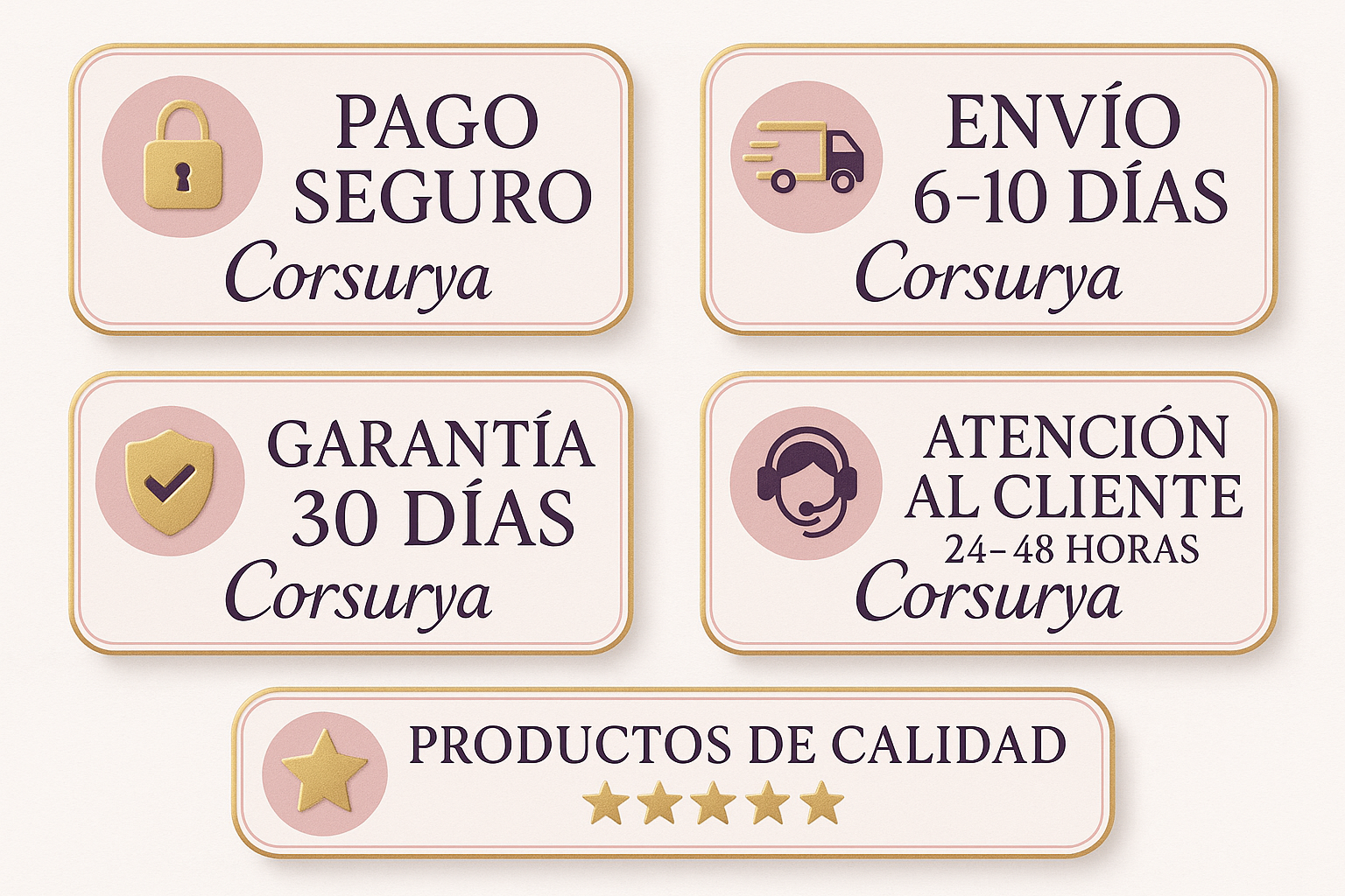 Badges de confianza en español para Corsurya